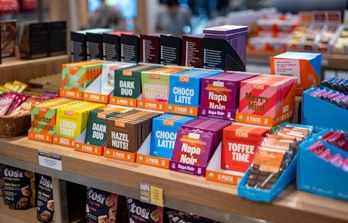 Items on display at Napa Farms Market in Terminal 1 at San Francisco International Airport on Dec. 10, 2025. (Beth LaBerge/KQED)