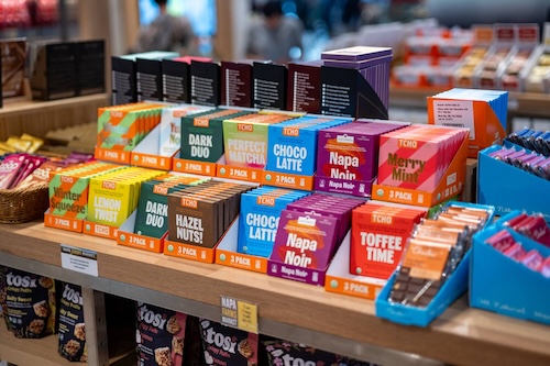 Items on display at Napa Farms Market in Terminal 1 at San Francisco International Airport on Dec. 10, 2025. (Beth LaBerge/KQED)